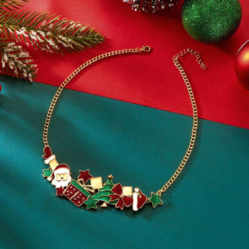 Christmas Drip Santa Christmas Tree Gift Box Necklace Earrings Alloy Splicing Bracelet Fashion Gift Set