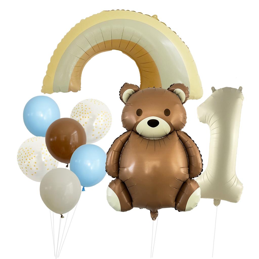 Cute Matte Teddy Bear Balloon Set Milky White Digital Aluminum Film Birthday Party Decoration Cute Fun