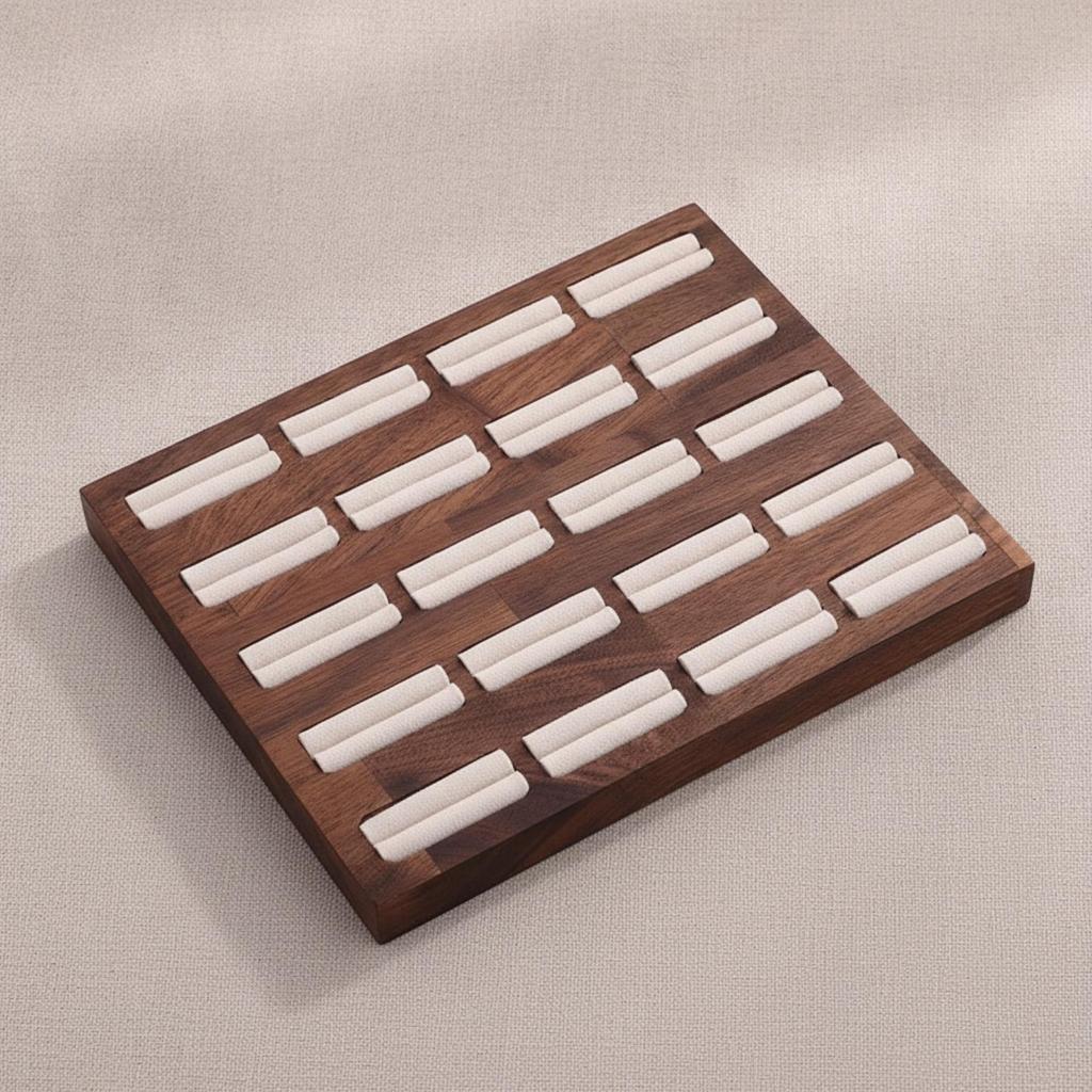 Bandeja para Joyas de Madera de Nogal con Ranuras de Terciopelo Compacta Pantalla de Pulseras Suave