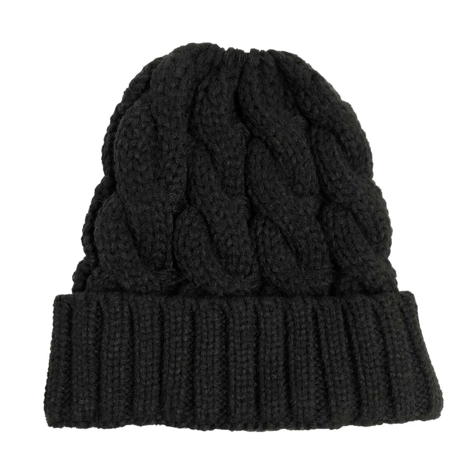 

Women Winter Hats Beanies Knitted Girls Cap Twist Crochet Winter Hats For Female Pompom Beanie Ear Braid Ponytail Hat Skullies One Free чёрный