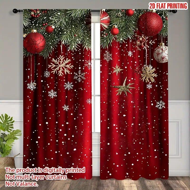 

Christmas Pine Branch Curtains Pole Bag Bedroom Living Room Decoration Home Curtain Polyester Ideal For W100*H70(CM)-Rod Pocket&1PCS