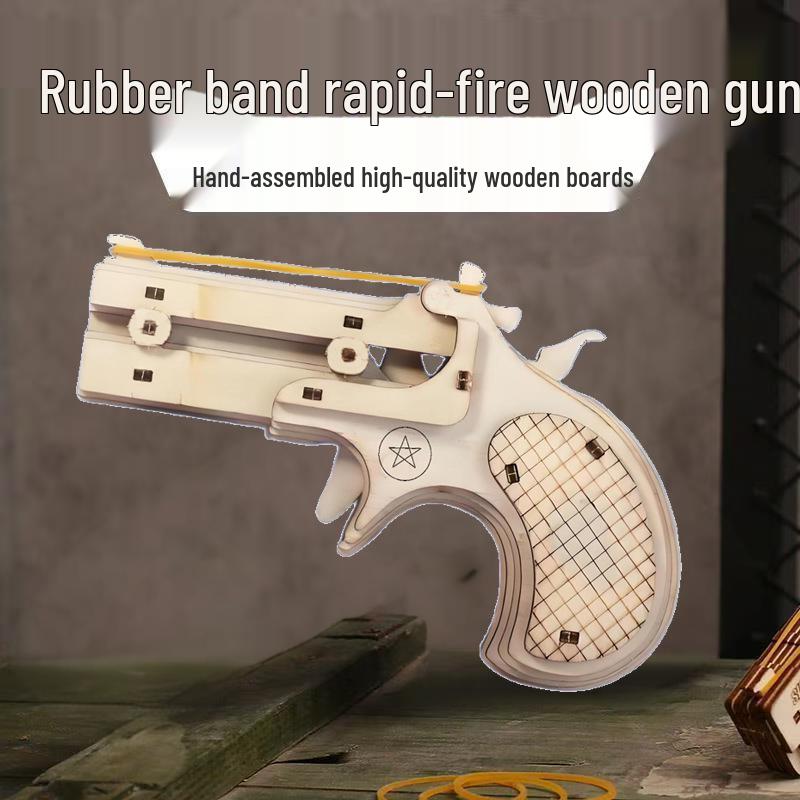 3D Wooden Mauser Pistol Jigsaw Puzzle Model: Rubber Band Launcher - Educational Toy for Boys
