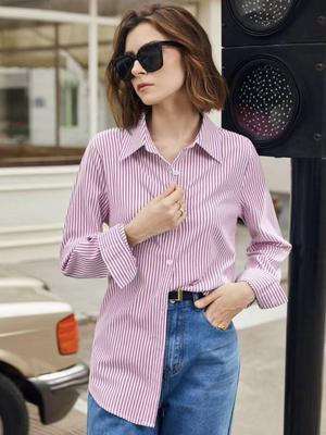 2025 Women's Striped Long-Sleeve Single-Breasted Casual Fashion Shirt
