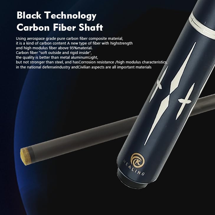 KHEALING Billiard Cue Carbon Playcue with Pig Skin Head and Resin Made of 700 Carbon Suitable for Black Eight and Black Nine Includes Storage Case 1/2