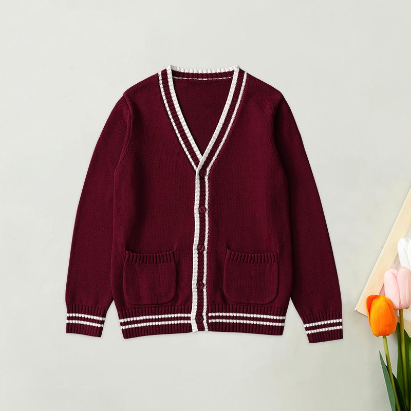 

Темно-синий вязаный кардиган в стиле преппи для девочек и мальчиков младшего школьного возраста 190 cm темно-красного