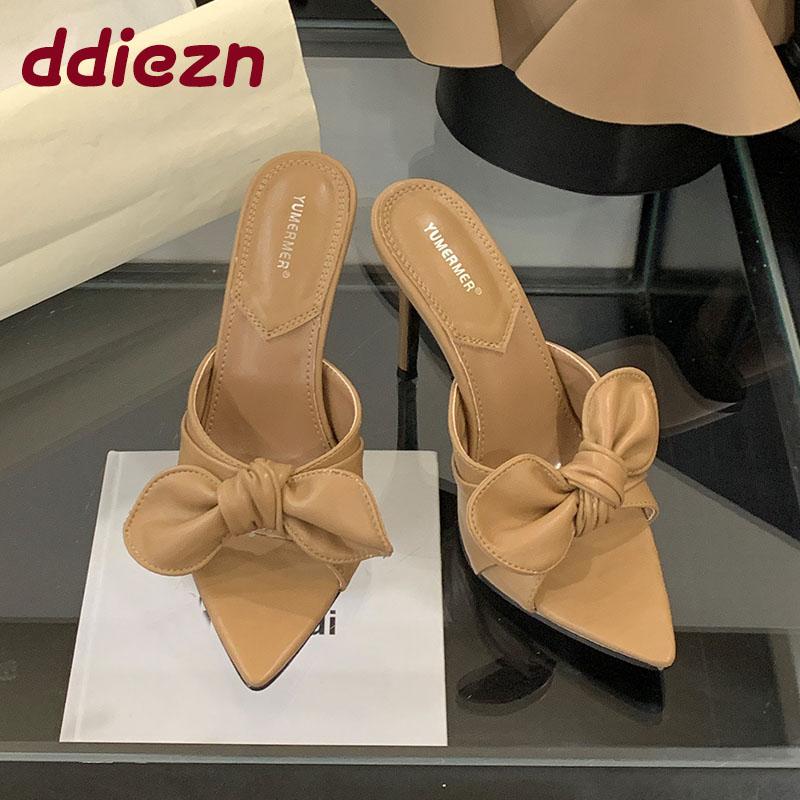 Fashion 2025 New Footwear Female Super High Heels Pumps Slides Shoes For Women Pointed Toe Fashion Butterfly-Knot Ladies Heels Shoes