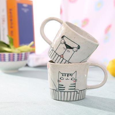 Creative Ceramic Mug Hand Painted Cat Dog Couple Coffee Cup Cartoon Design