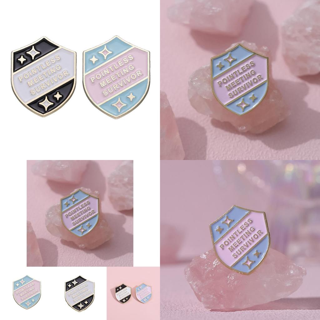 Artistic Alloy Letter Shield Brooch With Colorful Cartoon Style For Trendy Fashion