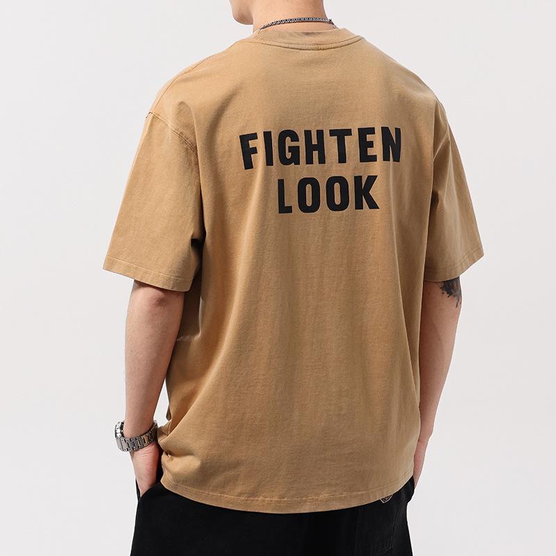 Retro Short-sleeved T-shirt Men's Loose Casual Half-sleeved Round Neck Pure Cotton Shirt