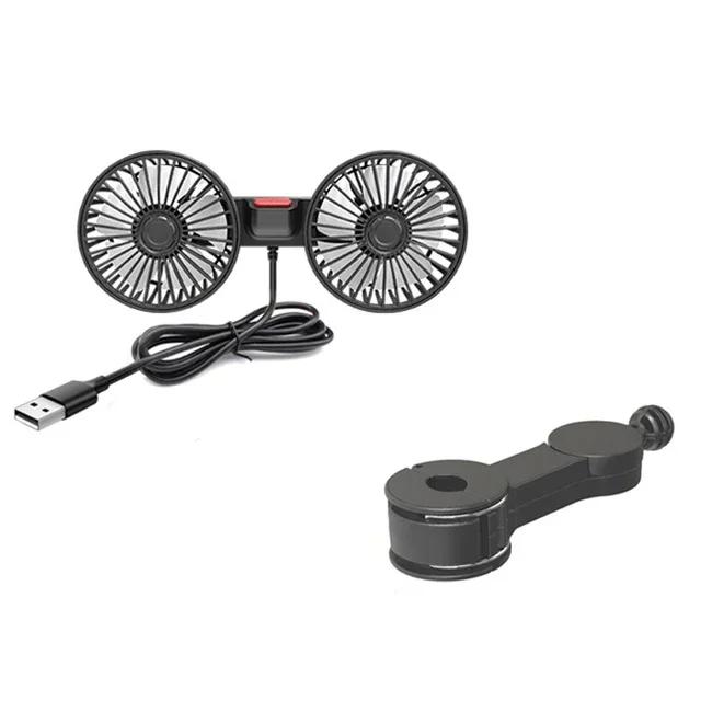 12V/24V Car Seat Headrest Ventilation Fan 3 Gears USB Charging Car Seat Back Dual Head Fan 360 Degree Rotation for Auto Sedan