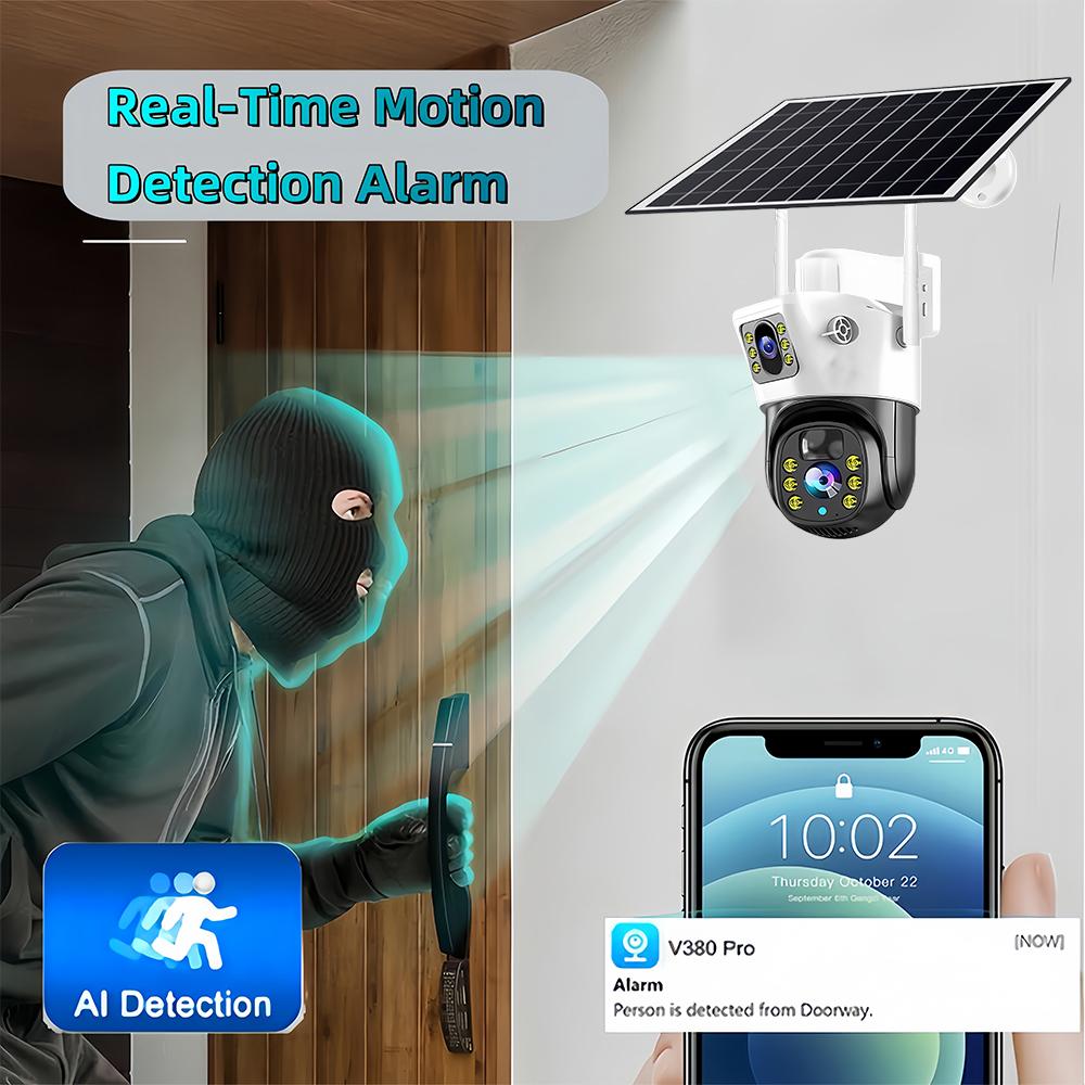 4K 8MP 4G SIM Card Built-in Battery Solar Outdoor CCTV Surveillance PTZ Waterproof Humanoid PIR Auto-tracking Camera