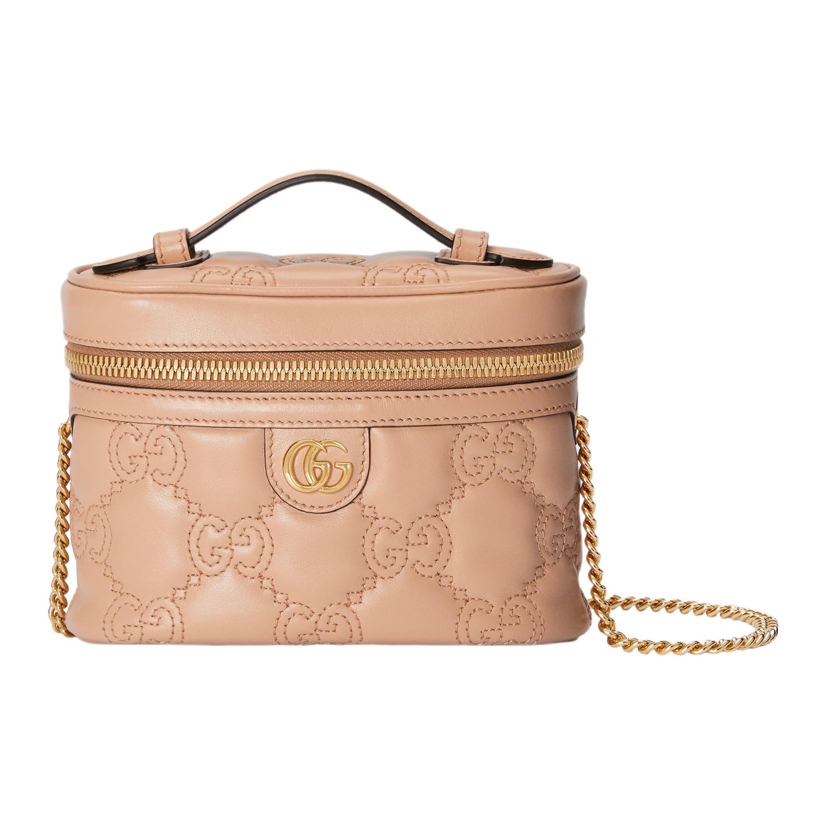 

Gucci GG Matelassé Gold Logo Chain Design Leather Handle Makeup Box Shoulder Crossbody Tote Mini Women handbags Rose-Beige 723770-UM8IG-5931 Gift Set(Basic Set+Box+Shopping Bag)