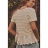 Summer Women's Clothing Cut Out Embroider Decoration Patchwork Knitting Romantic Style round Neck Short Sleeve Tops 8082004