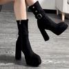 Martin Boots Western Versatile Boots Skinny Matte Thick Heel Hepburn Style Design