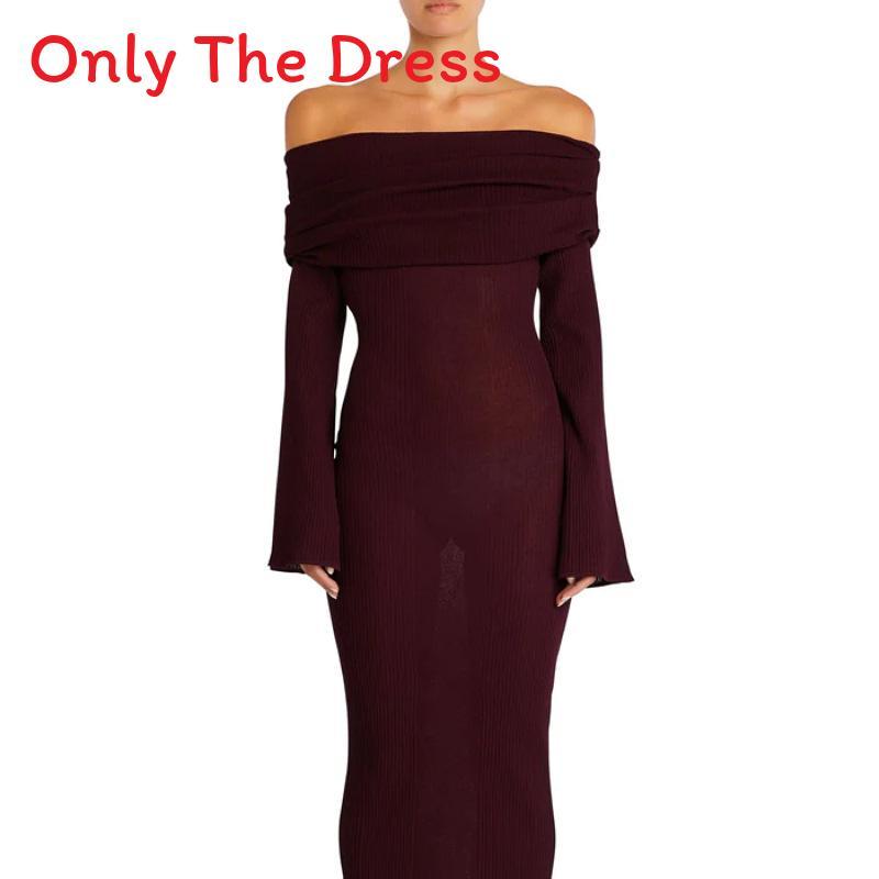 Long Sleeve Solid Color Dress With Ruffled Knit Fabric For Casual Streetwear Women