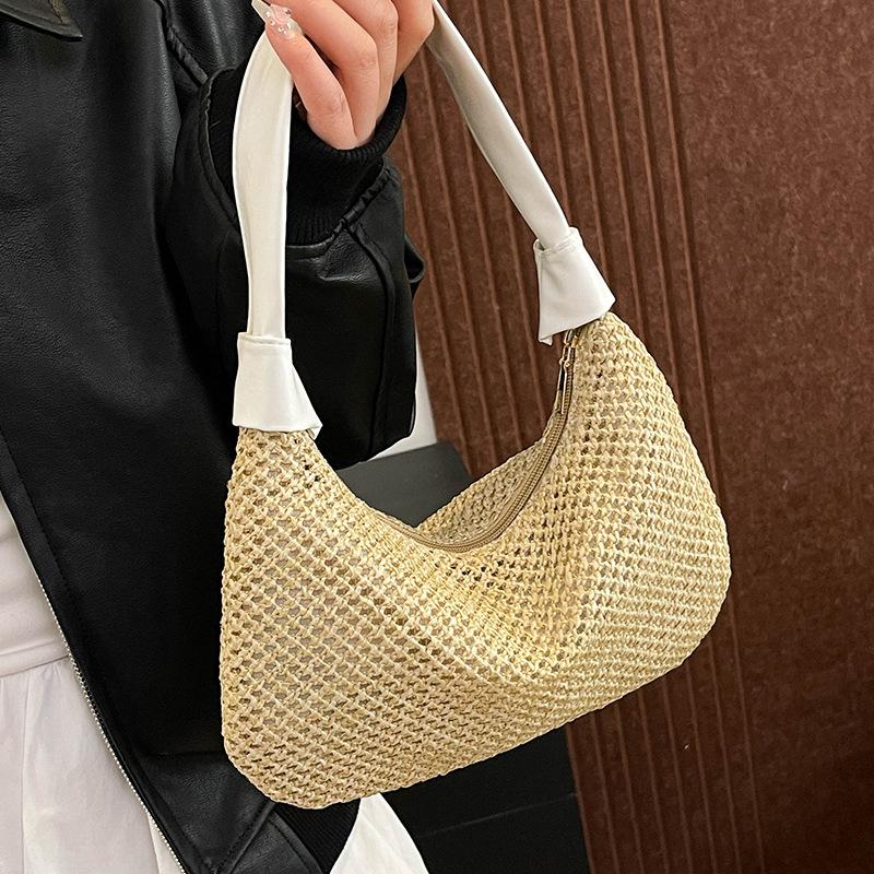 Hand-woven Bag for Women's New Trendy and Fashionable Retro Tote Bag Versatile Large Capacity Shoulder Bag Straw Woven Bag