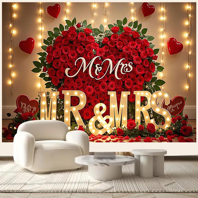 Romantic Red Rose Heart Backdrop,Floral Wall Decor Photography Background for Photo Booths,Parties,Wedding Decorations