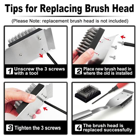 Outdoor Camping Grill Brush with Scraper Long Handle Design Rustproof Heat-Resistant Hard Bristles BBQ Grill Cleaning Brush