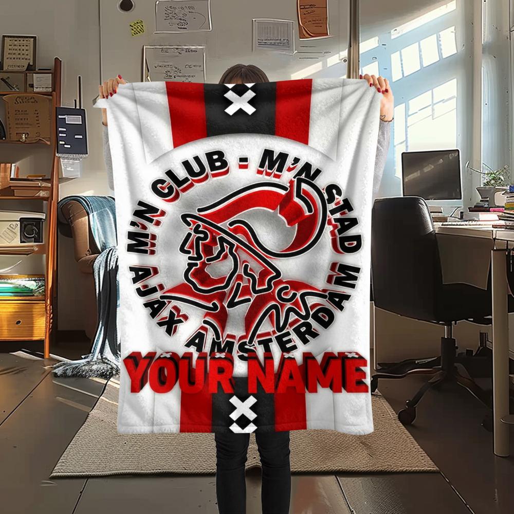 1pz Coperta in Flanella Personalizzata con Nome e Motivo AJAX Adatta a Tutte le Stagioni per Arredamento Casa Calore e Comfort Regali Regalo Festivo_xia