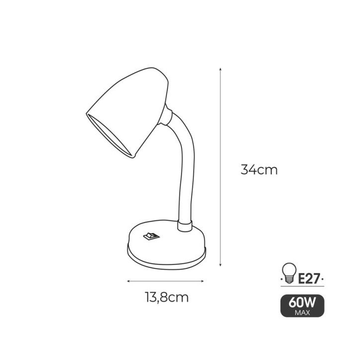 Lampe De Bureau Amsterdam E27 60 W Flexo/lampe De Bureau Noir Métal (13 X 34 Cm)