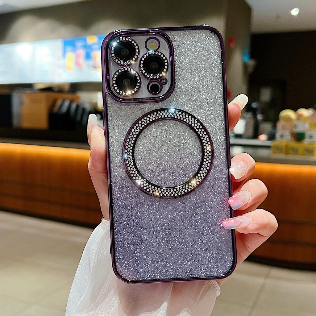 For iPhone 14 Pro Magnetic Case Shockproof TPU + PC Phone Cover with Gradient Glitter