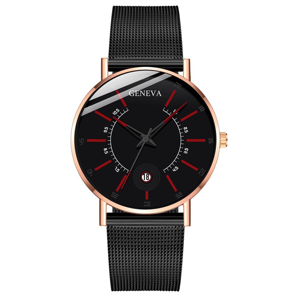 Wish Dashboard Men's Mesh Strap Watch with Blue and Red Hands and Calendar