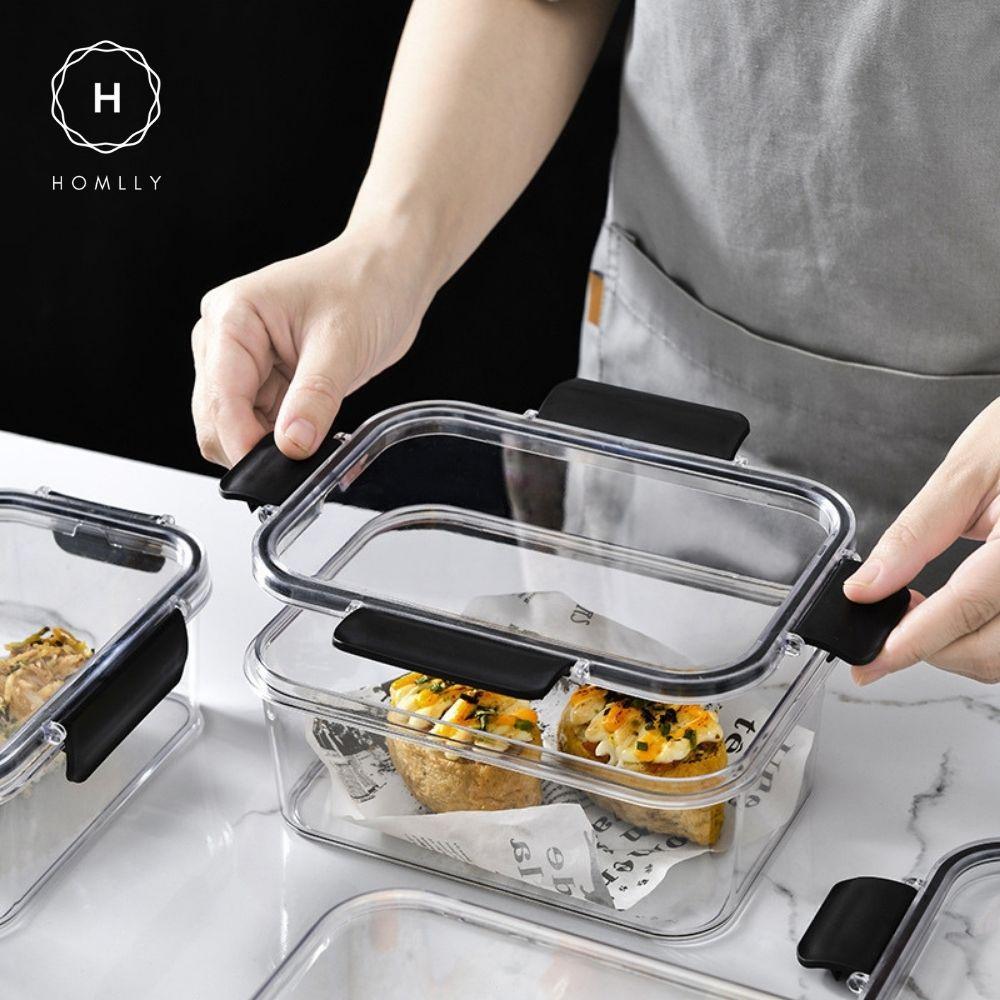 HOMLLY BPA-Free Air Tight Plastic Food Storage Container with Four-Latch Lid for Lunch, Meal Prep and Leftovers  ( X3 PCS)