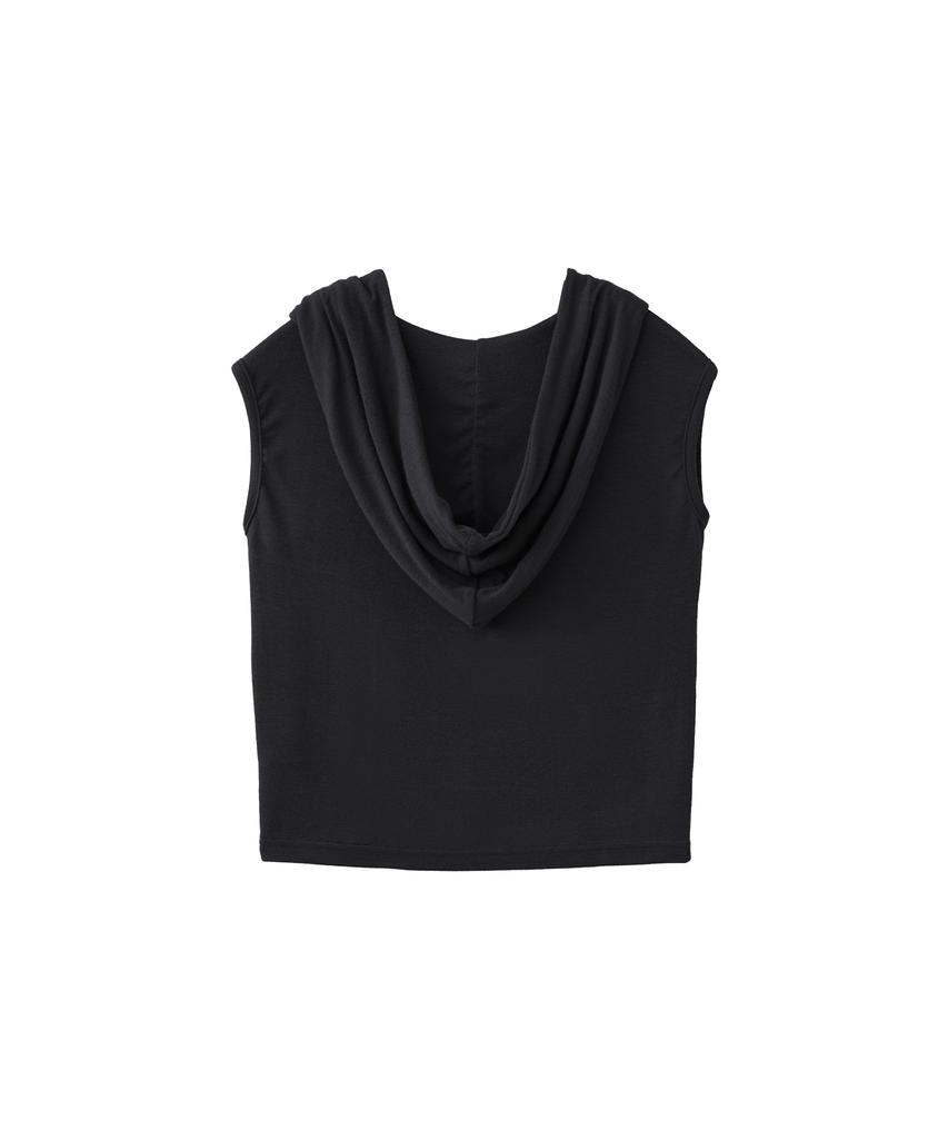 Lomaentinueo Hooded Sleeveless Crop Top (Black)