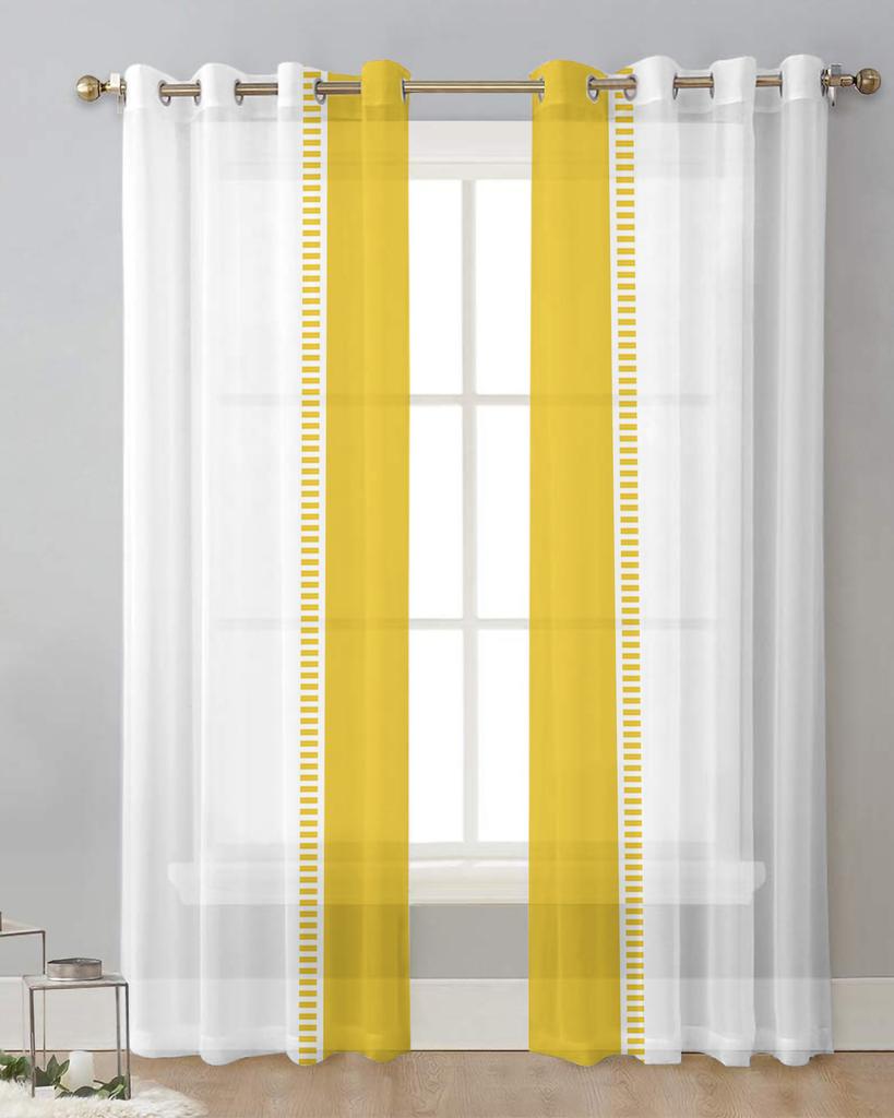Yellow Stripe Texture Sheer Curtains for Living Room Decoration Window Curtains for Kitchen Tulle Voile Organza Curtains
