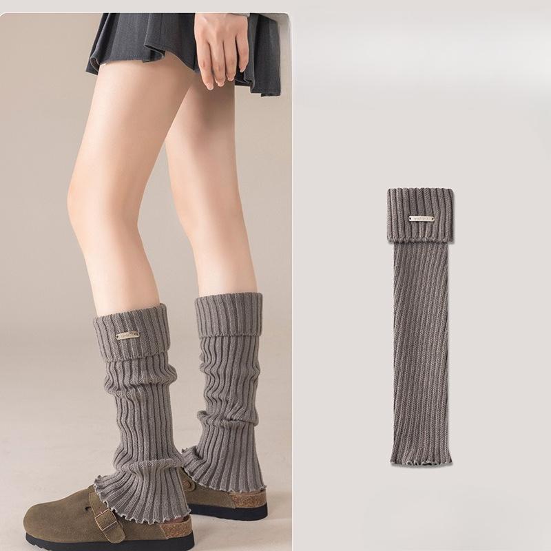 White Knitted Socks for Women in Autumn and Winter, Looking Petite. Mid-calf Leg Covers with Snow Boots, Bokenes and Long Stockings