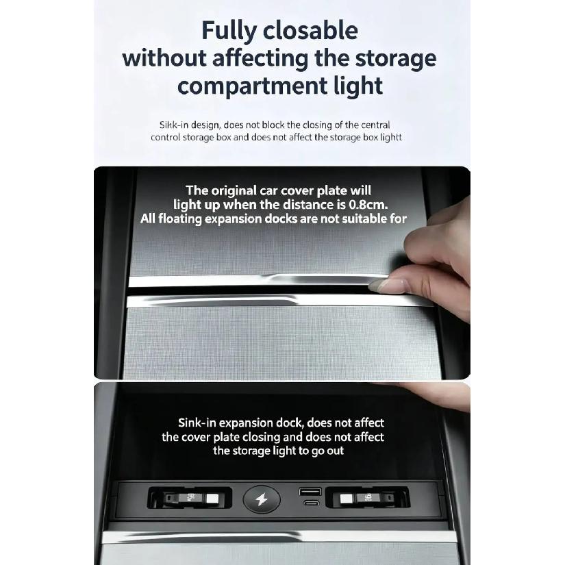 For Tesla Juniper Model Y /YL/ 3 Electric Vehicle Center Console Retractable Docking Station with Wireless Watch Fast Charger