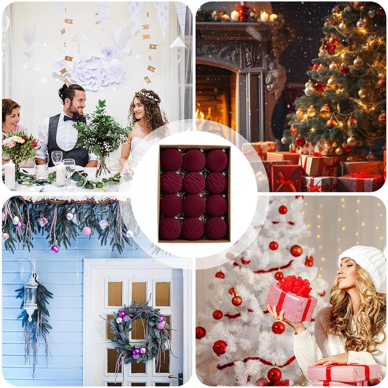 12pcs 8cm Wine Red Or Green Christmas Balls Ornaments Christmas Tree Party Decoration Christmas Pendant Hanging Ornament