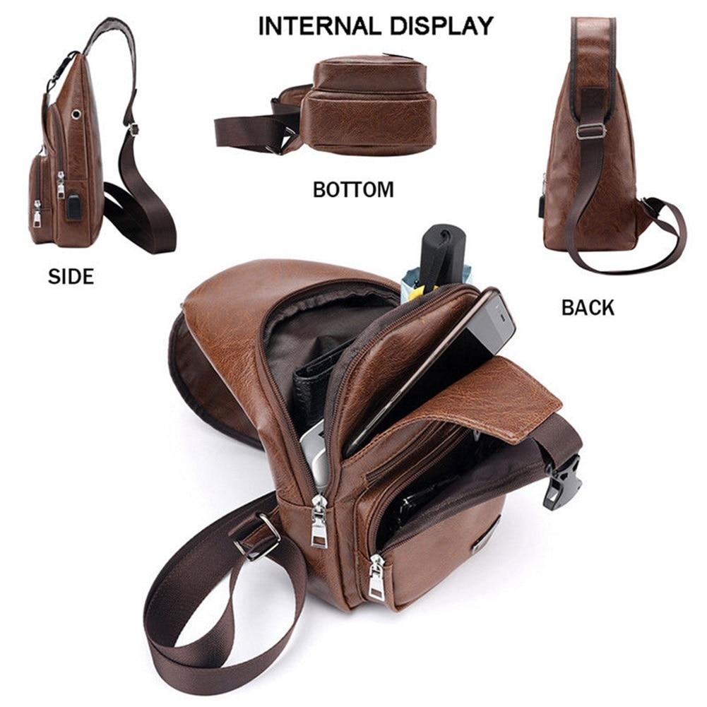 Fashion Men's Leather Sling Pack Chest Shoulder Crossbody Bag Biker Satchel Men Briefcases
