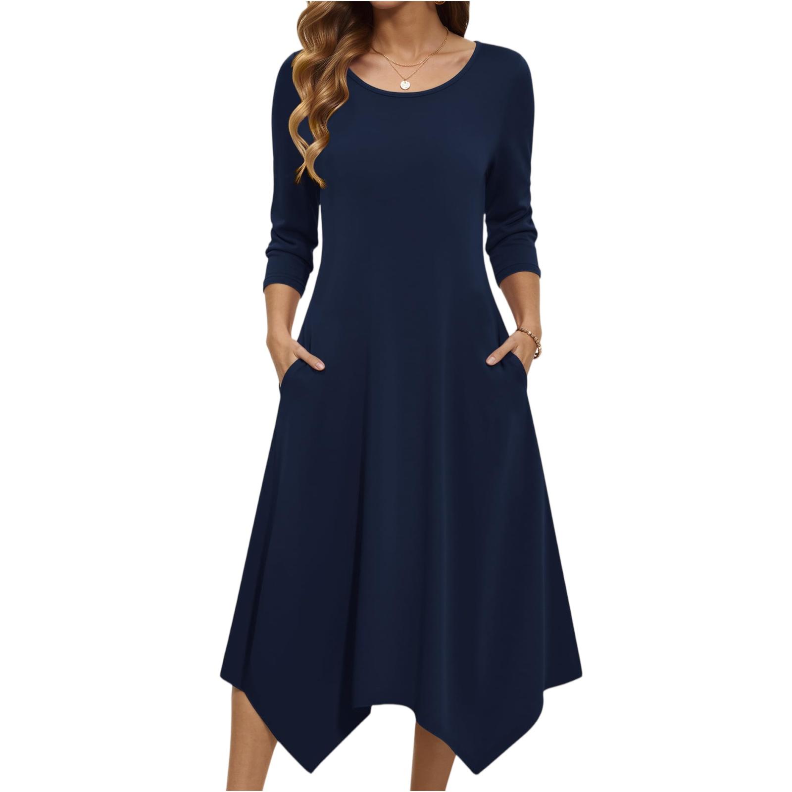 

Women s Fashionable Casual Loose-fitting Dress With Pockets L