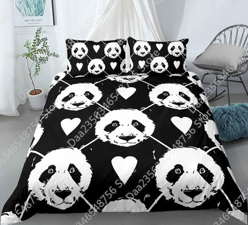 New Panda Bedding Set Single Twin Full Queen King Size Cartoon Animals Bed Set Aldult Kid Bedroom Duvetcover Sets 3D Anime 043