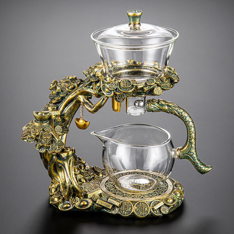 

High Borosilicate Glass Automatic Teaware Sets for Office and Home Use One Click Filter Tea Pot Business Gift Lazy Tea Set прозрачный