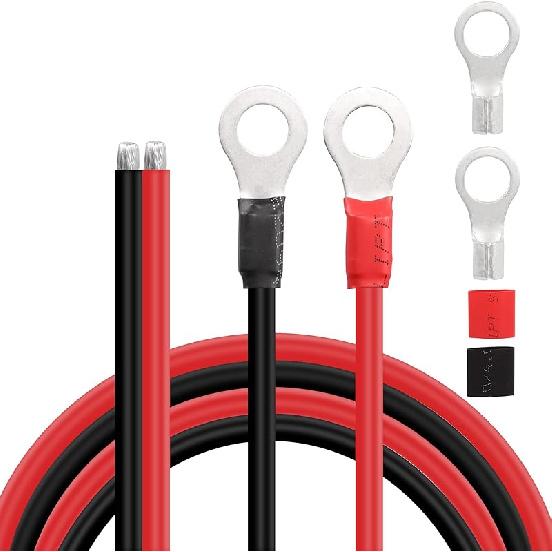 Кабели солнечной батареи 10 AWG Кабели инвертора питания с кольцевыми клеммами 3/8  Провод 10AWG Луженая медь Кабель-удлинитель для солнечной энергии, RV, Автомобиля, Лодки 1M