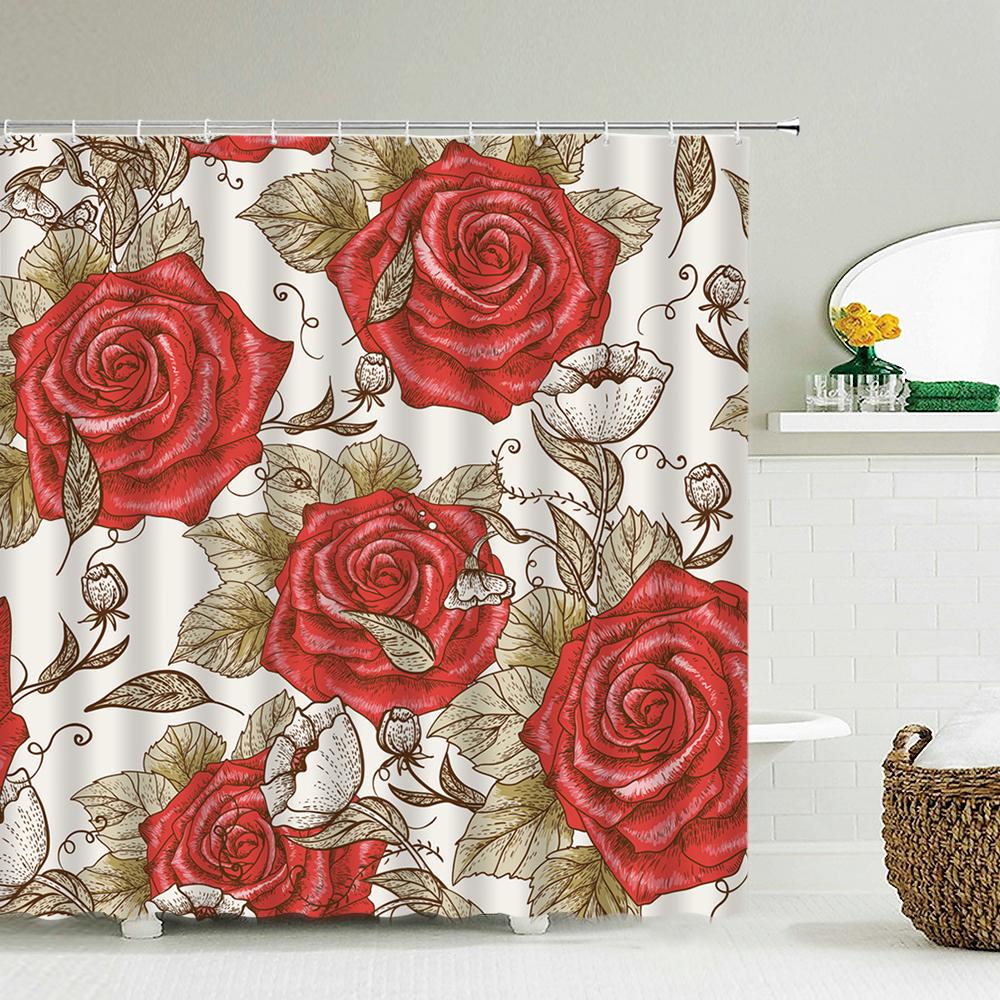 3D Flower Sunflower Plant Leaf Printed Shower Curtains Bathroom Curtain Frabic Waterproof Polyester Bathtub Screen With 12 Hooks