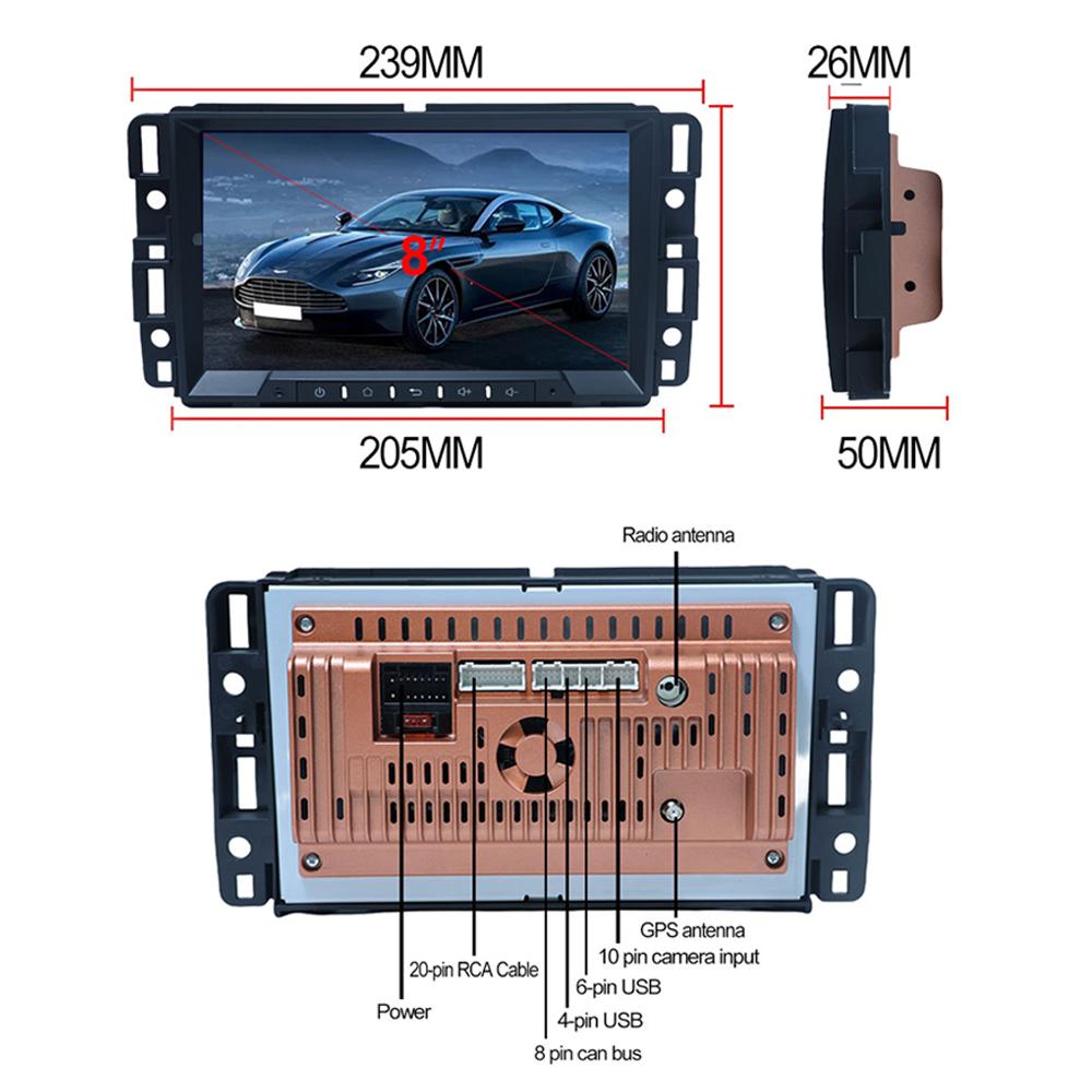 8'' Car Radio Android for GMC Acadia Savava Sierra Chevrolet Avalanche Suburban Carplay 2Din Autoaudio Head Unit Navigation GPS 1+32GB