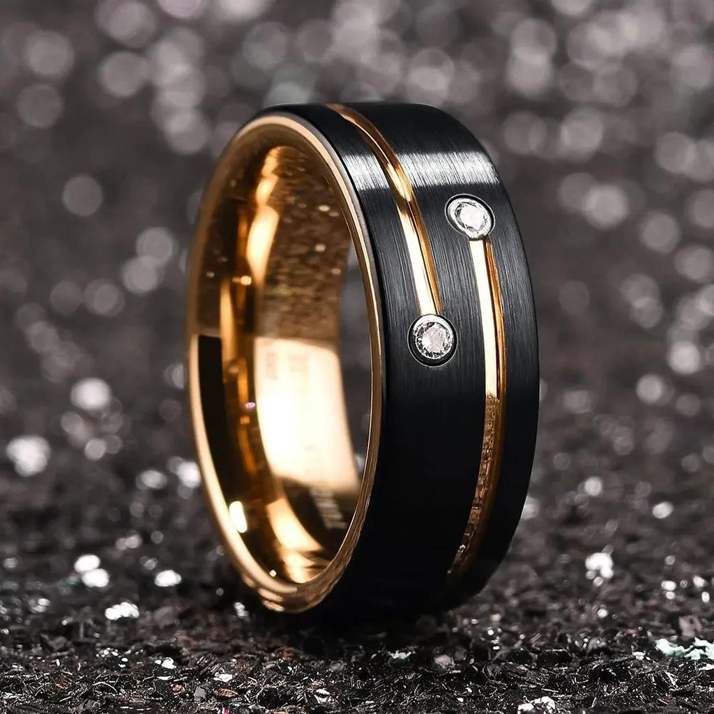 Modern 8mm Men Tungsten Wedding Rings for Men Luxury Gold Color Stainless Steel Zircon Rings Wedding Party Jewelry Drop Shipping
