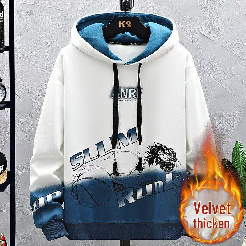 Men's Trendy Letter Print Hooded Sweatshirt - Spring & Autumn Faux Two-Piece Casual Sports Jacket