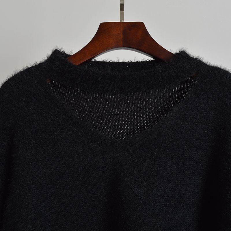 And Winter New Arrival Loose Version Halter Cut-out Long Sleeves Knitwear Women's Clothing Idle Style Soft Glutinous Sweater Easiest for Match Tops