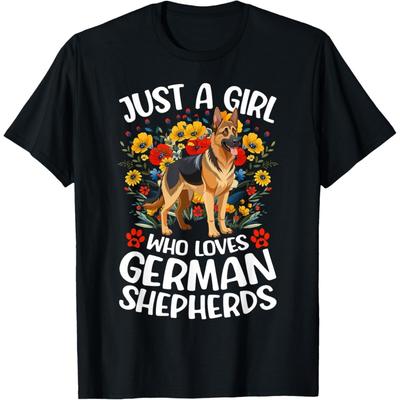 Just A Girl Who Loves German Shepherds Aesthetic Flower Dog T-Shirt