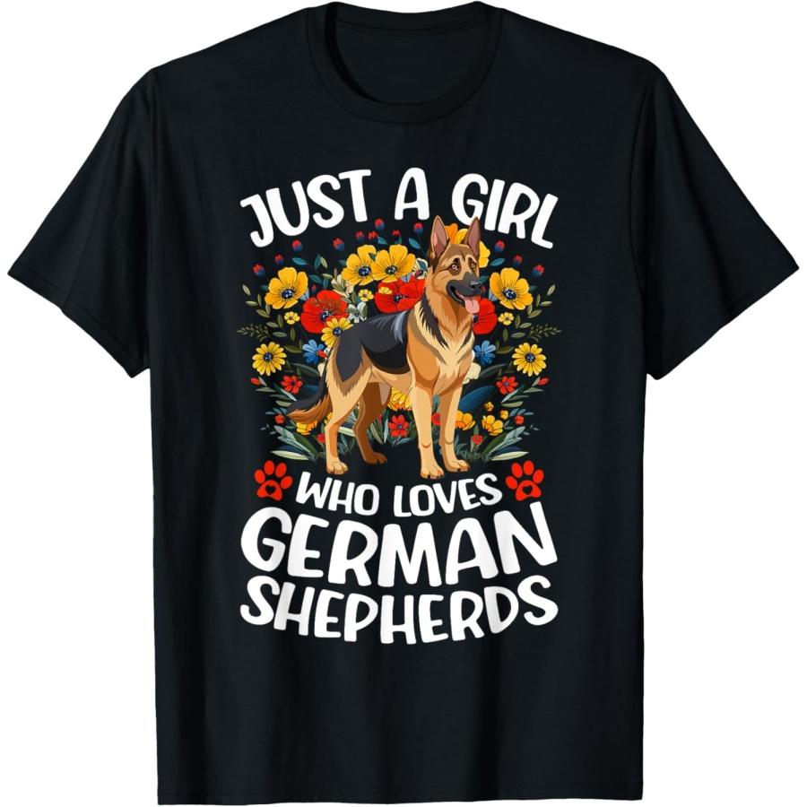 Just A Girl Who Loves German Shepherds Aesthetic Flower Dog T-Shirt S