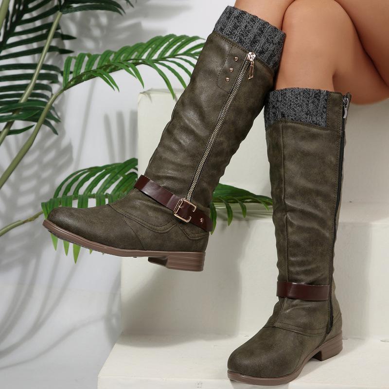 High Plus Size Martin Boots Autumn and Winter New Square Heel Side Zipper European and American Woolen Boots