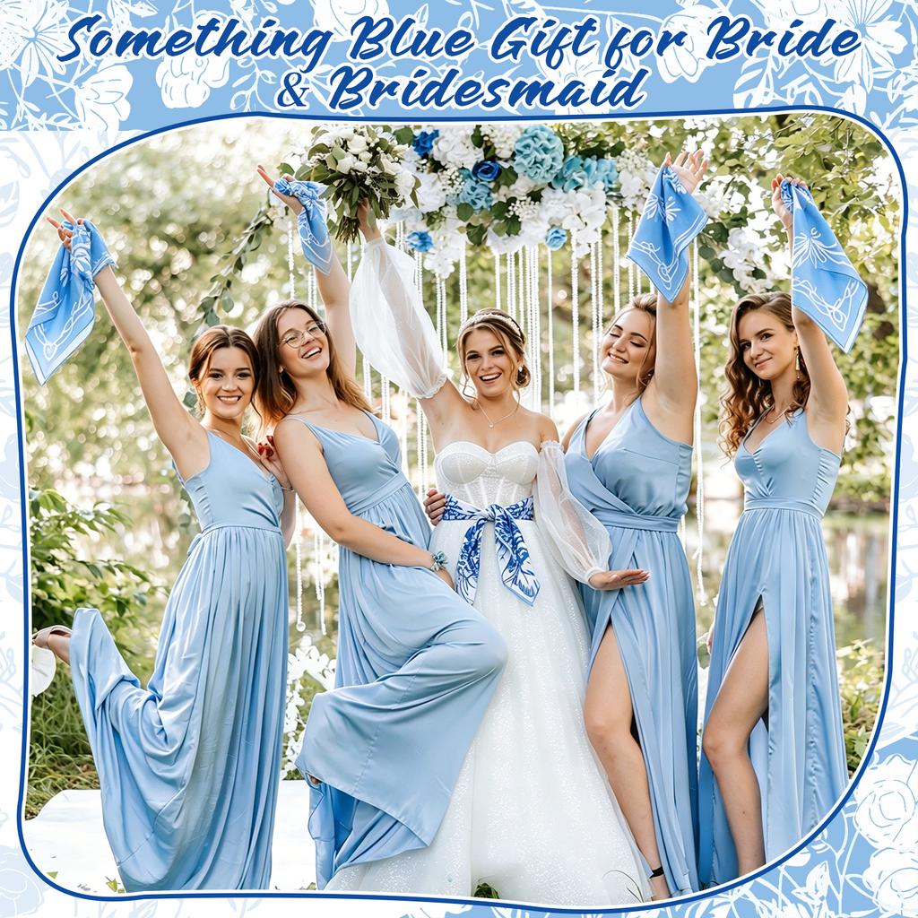 8 Pack Head Scarf Bachelorette Bandana 27X27" Blue White Satin Silk Square Headwear Bridal Headband Handkerchief Bach Part