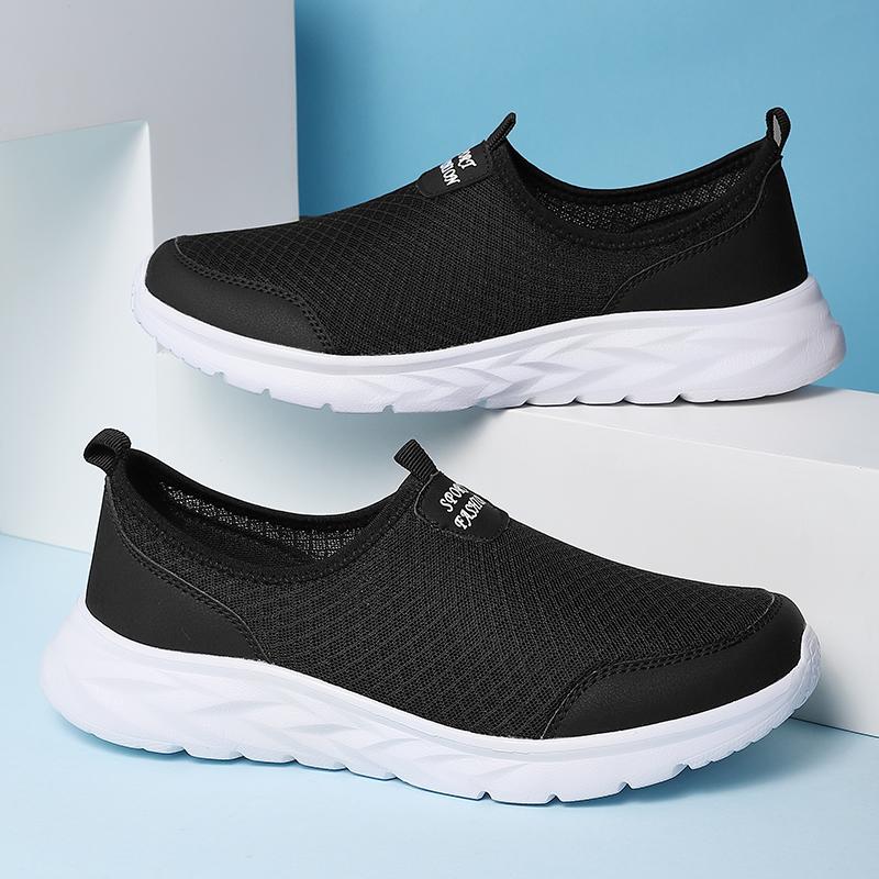 Summer Breathable Lightweight Mesh Shoes Men Comfortable Casual Sneakers Shoes Black Slip-On Driving Male