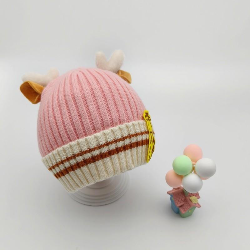 Autumn and Winter Children's Knitted Hat with Thick Velvet Cartoon Warm Hoodie Super Cute Baby Boys and Girls Pure Cotton Hat