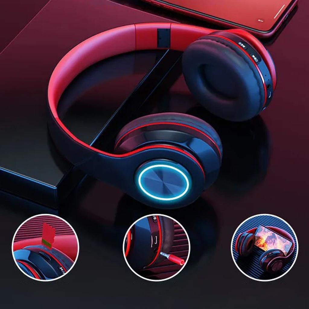 Headset with RGB Light Bass Noise Reduction Comfortable Waterproof Foldable Wireless Gaming Headset