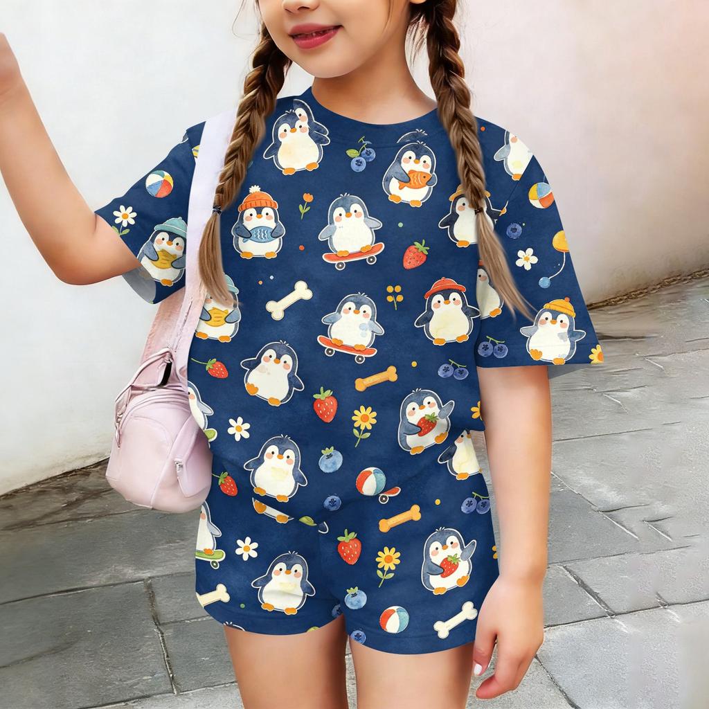 Kids Casual Short Sleeve Shirt and Shorts Set Animal Print Lightweight Soft Fabric Comfortable Fit Summer Outfit for Boys and Girls